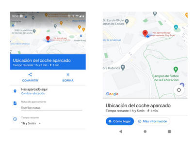 Ten localizado el aparcamiento de tu coche con google maps