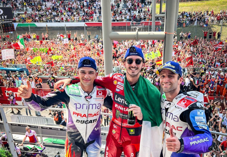 Pecco Bagnaia, vencedor en MotoGP Italia, encabezó el poker de Ducati en Mugello